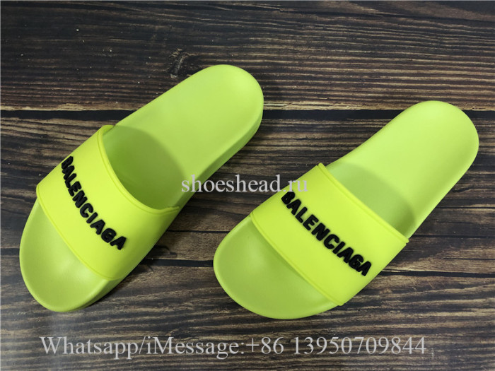 Balenciaga Lemon Green Slide With Balenciag Black Logo