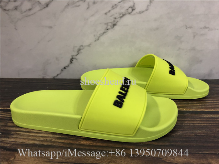 Balenciaga Lemon Green Slide With Balenciag Black Logo