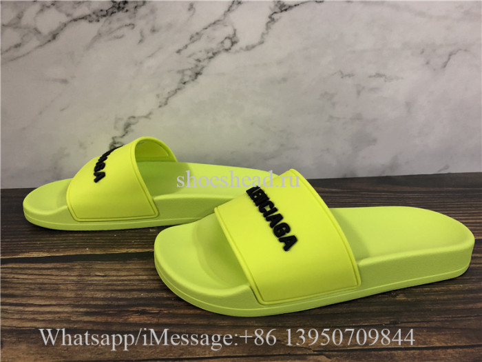 Balenciaga Lemon Green Slide With Balenciag Black Logo