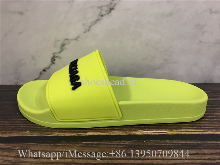 Balenciaga Lemon Green Slide With Balenciag Black Logo