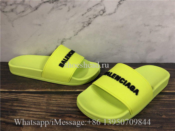 Balenciaga Lemon Green Slide With Balenciag Black Logo