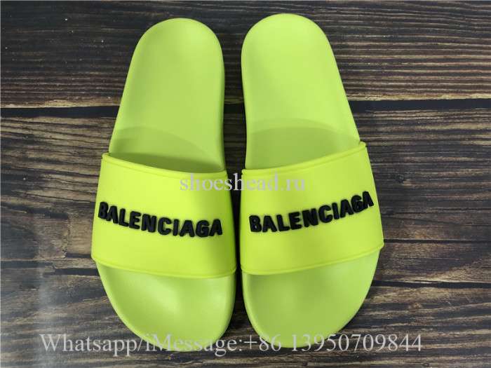 Balenciaga Lemon Green Slide With Balenciag Black Logo
