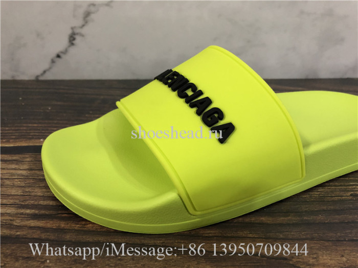 Balenciaga Lemon Green Slide With Balenciag Black Logo