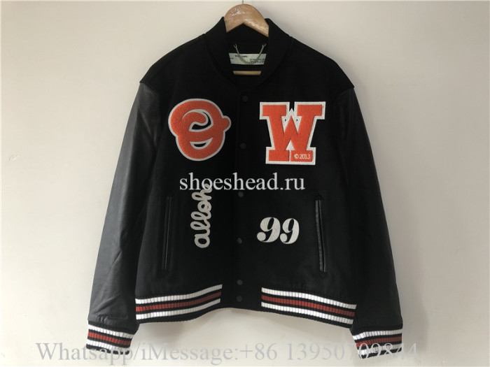 Off-White Logo-Patch Arrows Varsity Bomber Jacket