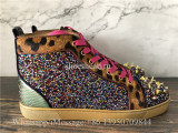 Christian Louboutin Spike Flat Hig Top Sneaker Purple Golden Rose Pink