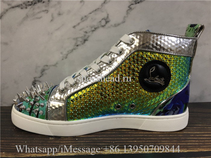Christian Louboutin Spike Flat High Top Sneaker Fish Scale Pattern