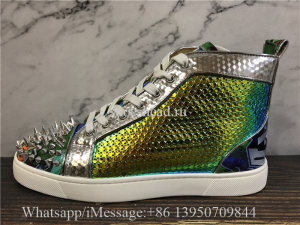 Christian Louboutin Spike Flat High Top Sneaker Fish Scale Pattern