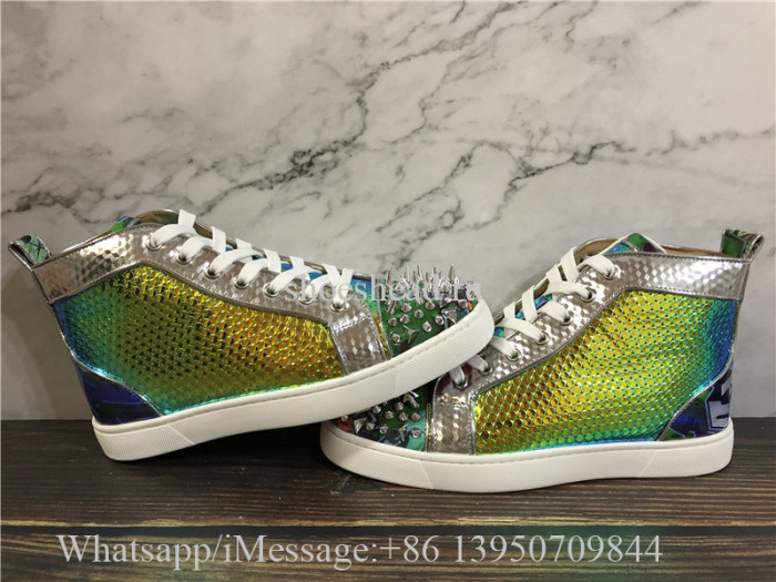 Christian Louboutin Spike Flat High Top Sneaker Fish Scale Pattern