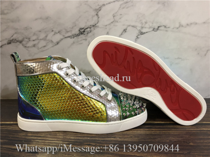 Christian Louboutin Spike Flat High Top Sneaker Fish Scale Pattern