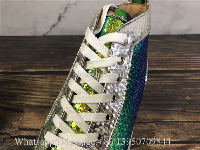 Christian Louboutin Spike Flat High Top Sneaker Fish Scale Pattern