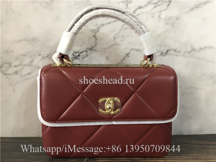 Original Chanel Lambskin Red Small Flap Bag With Top Handle