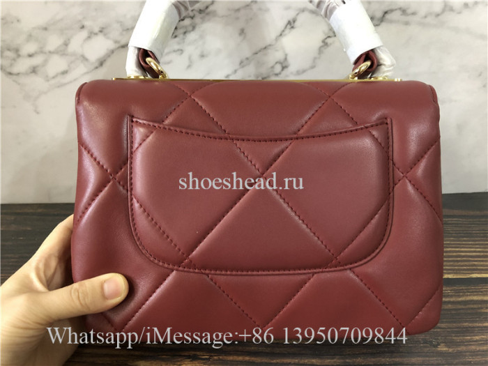 Original Chanel Lambskin Red Small Flap Bag With Top Handle