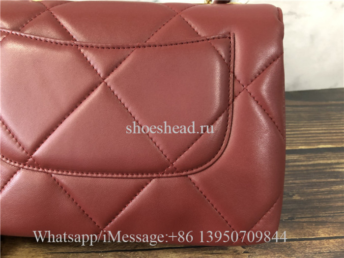 Original Chanel Lambskin Red Small Flap Bag With Top Handle