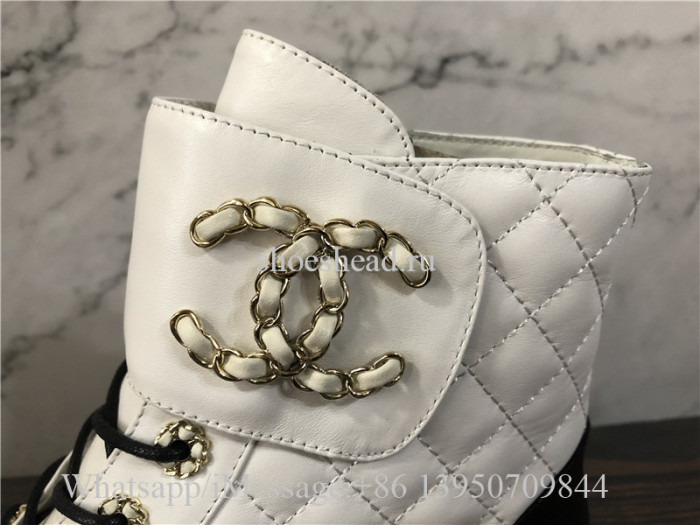 Chanel Lace-UPS Lambskin & Calfskin Ivory Black Boots