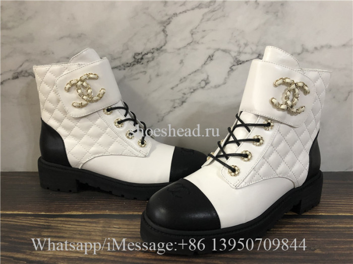 Chanel Lace-UPS Lambskin & Calfskin Ivory Black Boots