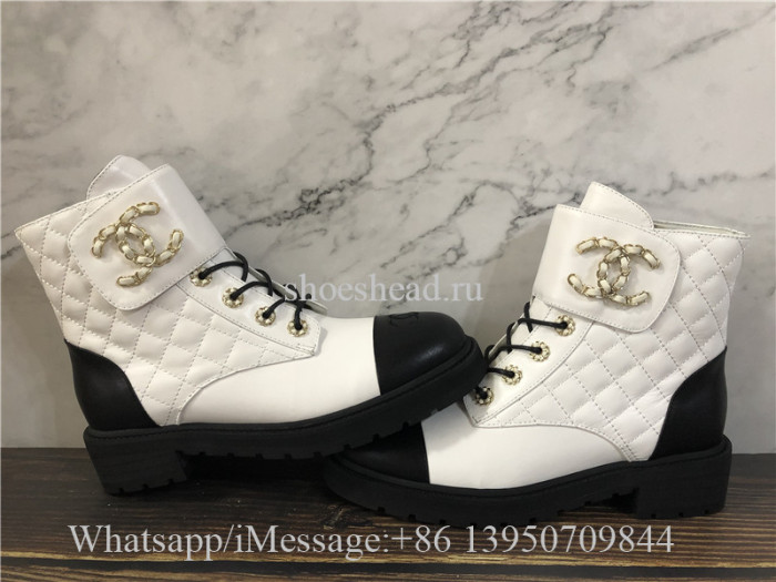 Chanel Lace-UPS Lambskin & Calfskin Ivory Black Boots