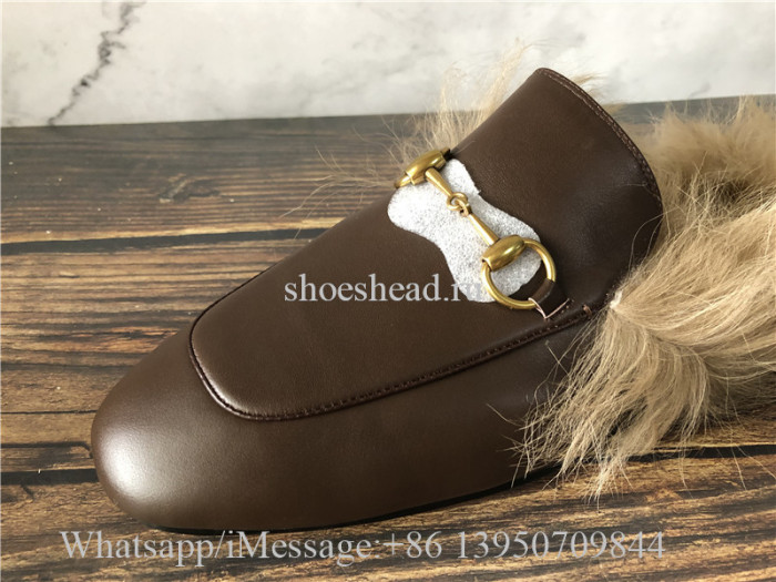 Gucci Princetown Fur Lined Brown Slipper Loafer Slides