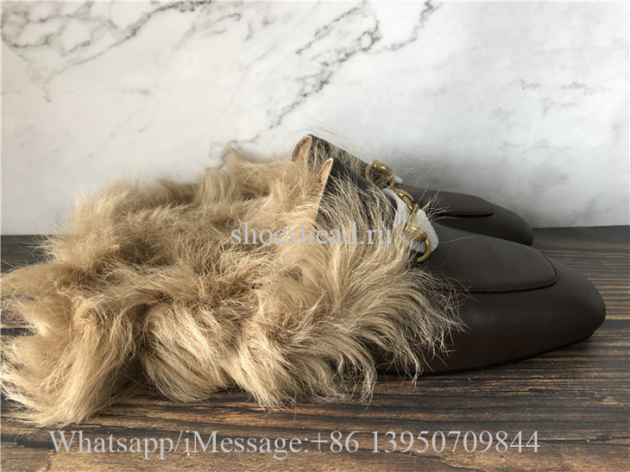 Gucci Princetown Fur Lined Brown Slipper Loafer Slides