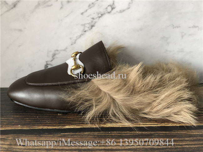 Gucci Princetown Fur Lined Brown Slipper Loafer Slides