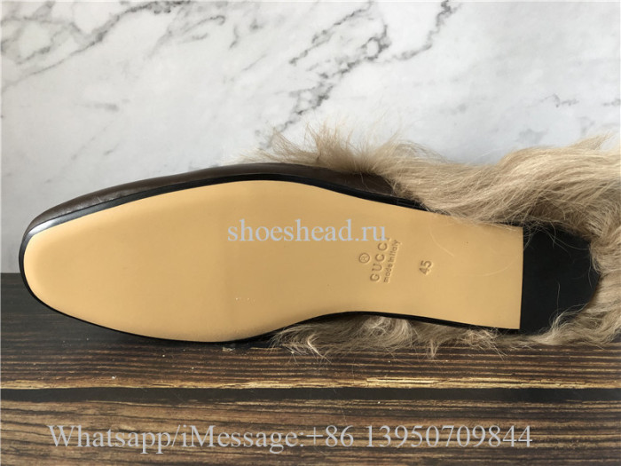 Gucci Princetown Fur Lined Brown Slipper Loafer Slides