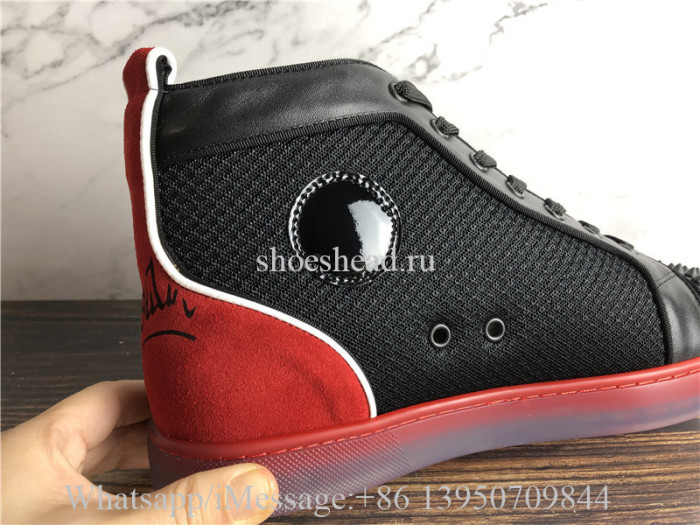 Christian Louboutin Spike Flat High Top Sneaker Black Red