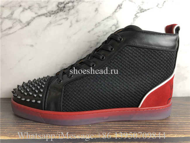 Christian Louboutin Spike Flat High Top Sneaker Black Red