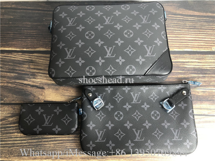Original Louis Vuitton Trio Messenger Monogram Eclipse Reverse Gray Bag M69443