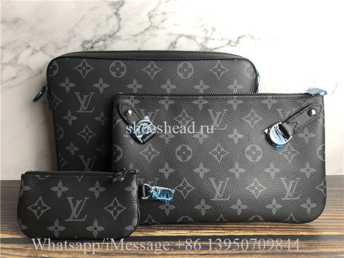 Original Louis Vuitton Trio Messenger Monogram Eclipse Reverse Gray Bag M69443
