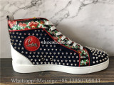 Christian Louboutin Spike Flat High Top Sneaker Blue Suede Red