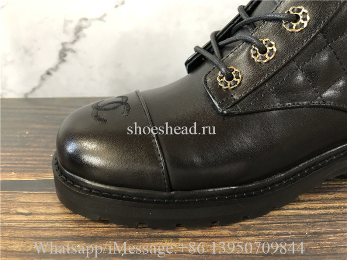 Chanel Black 20a Quilted Gold Cc Chain Combat Lace Up Tie Ankle Boots