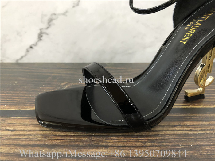 Saint Laurent Opyum YSL Logo-Heel Sandals with Golden Hardware