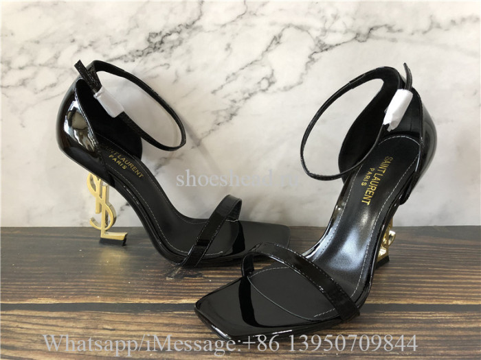 Saint Laurent Opyum YSL Logo-Heel Sandals with Golden Hardware