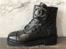 Chanel Black 20a Quilted Gold Cc Chain Combat Lace Up Tie Ankle Boots