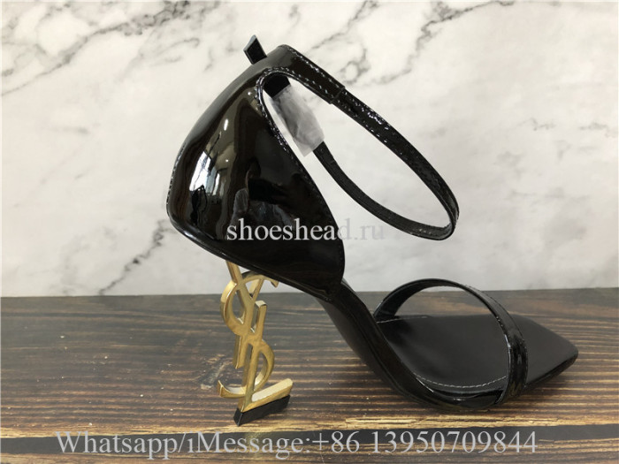 Saint Laurent Opyum YSL Logo-Heel Sandals with Golden Hardware