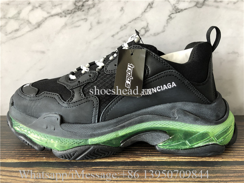 Super Quality Balenciaga Triple S Black Trainer Green Clear Sole