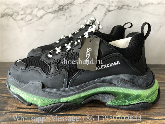 Super Quality Balenciaga Triple S Black Trainer Green Clear Sole