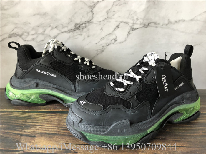 Super Quality Balenciaga Triple S Black Trainer Green Clear Sole