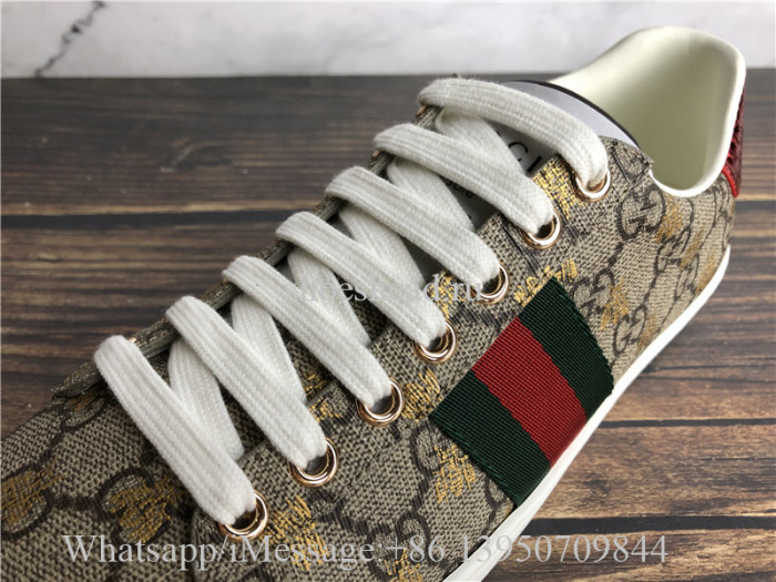 Gucci Ace GG Supreme Bees Leather Lace Up Sneakers