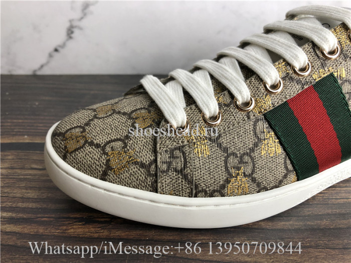 Gucci Ace GG Supreme Bees Leather Lace Up Sneakers
