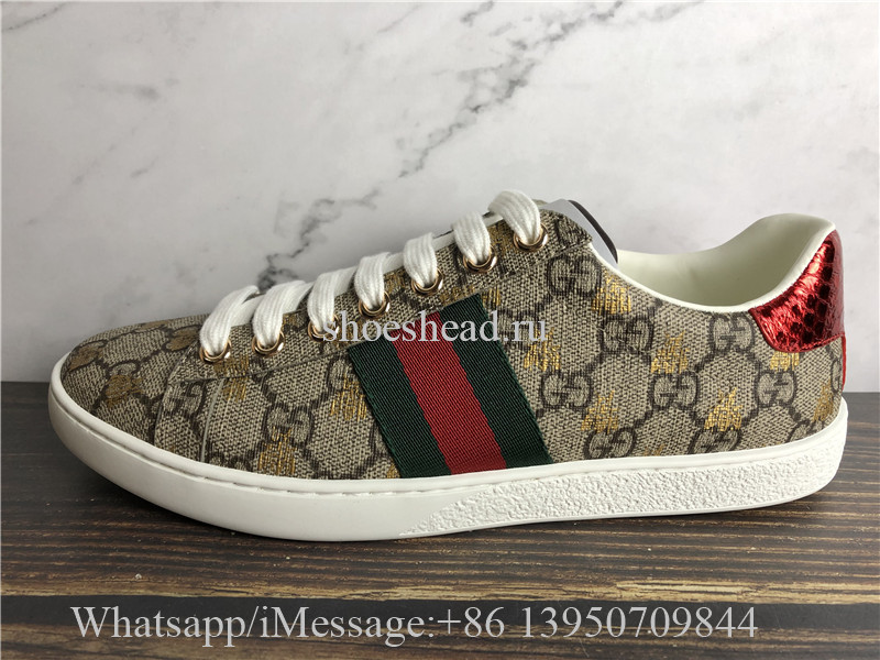 Gucci Ace GG Supreme Bees Leather Lace Up Sneakers