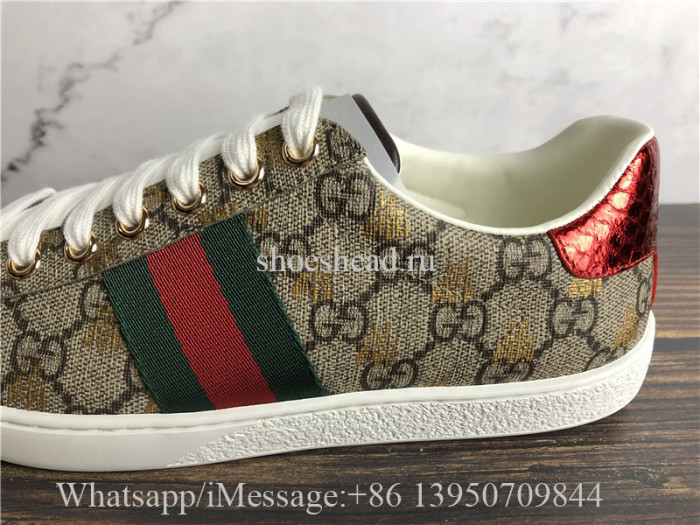 Gucci Ace GG Supreme Bees Leather Lace Up Sneakers