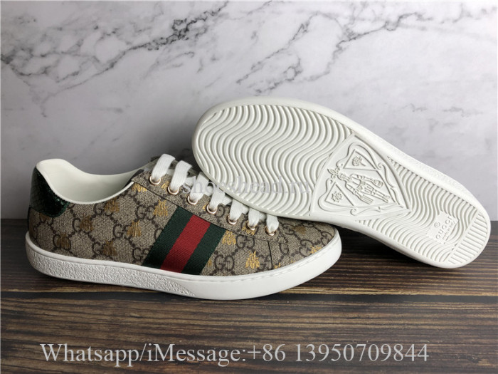 Gucci Ace GG Supreme Bees Leather Lace Up Sneakers