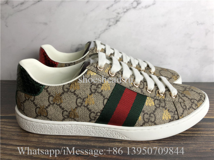 Gucci Ace GG Supreme Bees Leather Lace Up Sneakers