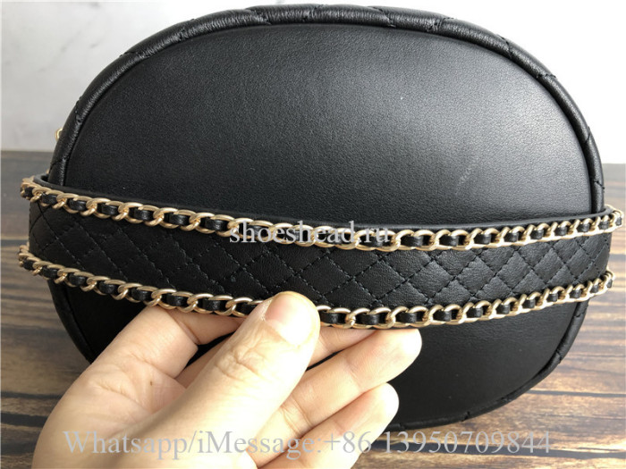 Original Chanel Grained Calfskin Quilted Golden Chain Bucket Bag Black