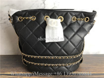 Original Chanel Grained Calfskin Quilted Golden Chain Bucket Bag Black