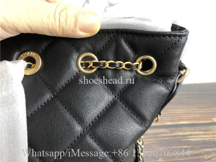 Original Chanel Grained Calfskin Quilted Golden Chain Bucket Bag Black