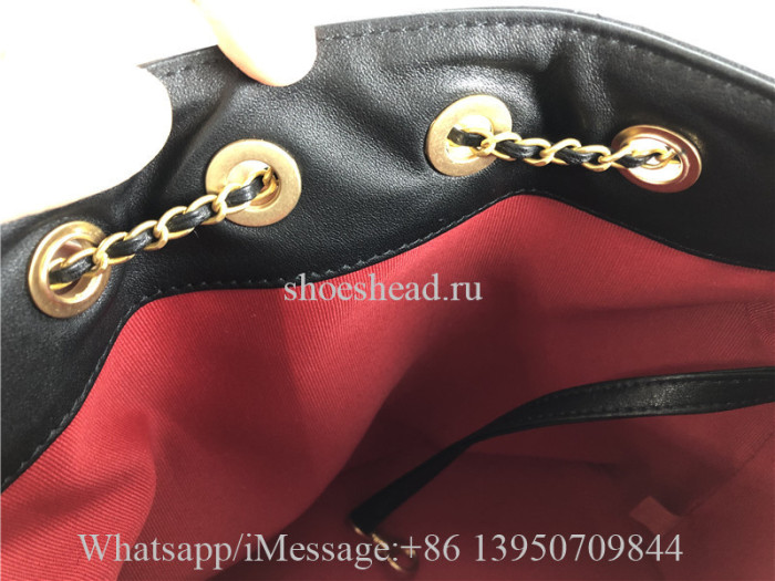Original Chanel Grained Calfskin Quilted Golden Chain Bucket Bag Black