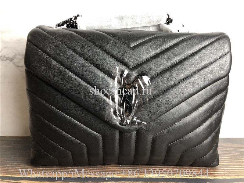 Original YSL Saint Laurent Envelope Shoulder Bag Matelasse Grained Leather Black-tone