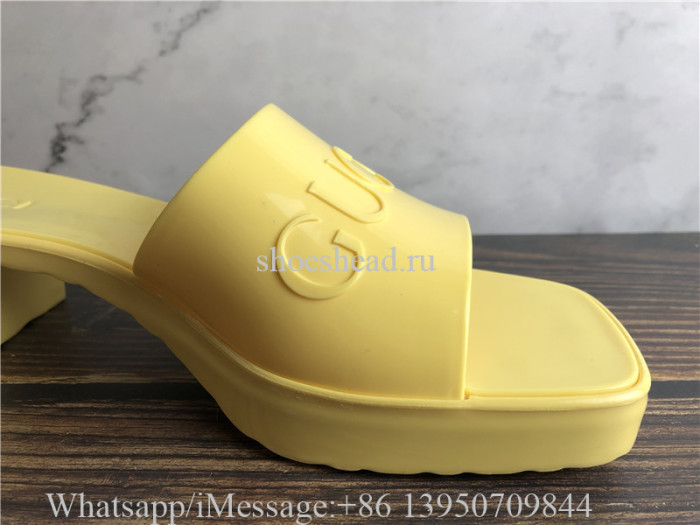 Gucci Rubber Logo Platform Slide Sandal Yellow