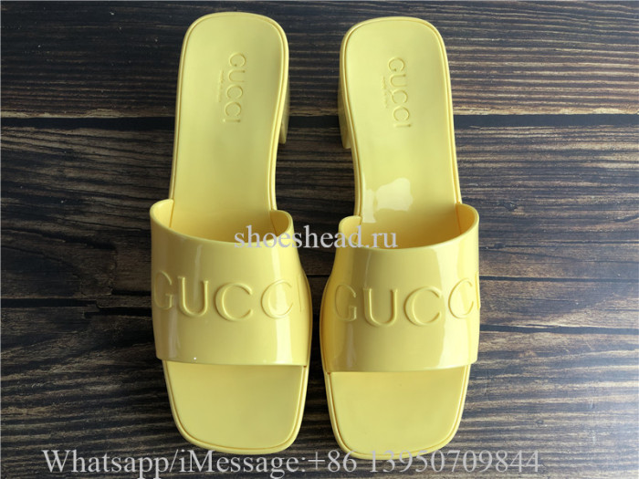 Gucci Rubber Logo Platform Slide Sandal Yellow